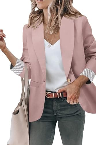 Women's Open Front Blazer Jackets with Pockets — #1 Pink
