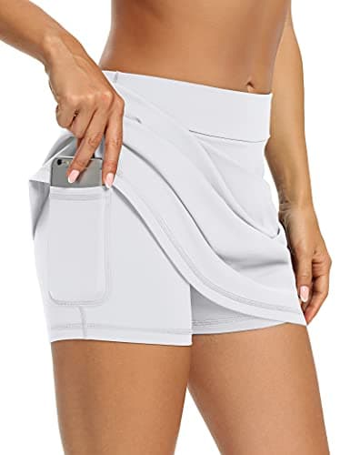 LouKeith Women's Golf Skirts Mini Skorts Summer Workout Shorts with Pockets — White