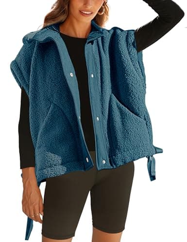 Athlisan Womens Sherpa Jacket with Pockets Casual Fleece Vest — Blue