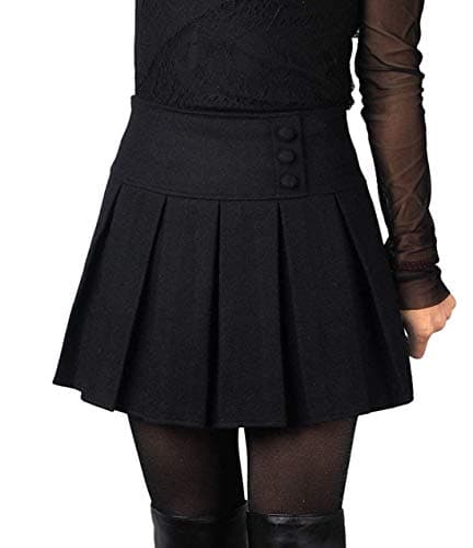 Chouuya Women's Casual Plaid High-Waist A-Line Wool Short Skirt — H908-black