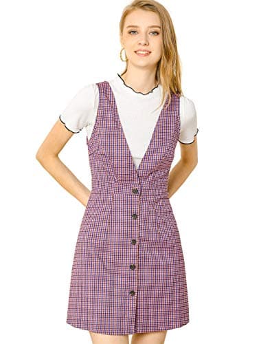Women's Halloween Plaid Houndstooth Overalls Dress — Pink