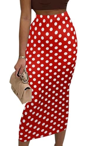 Avanova Women's Floral Print Pencil Midi High-Waisted Skirt — Dot Red