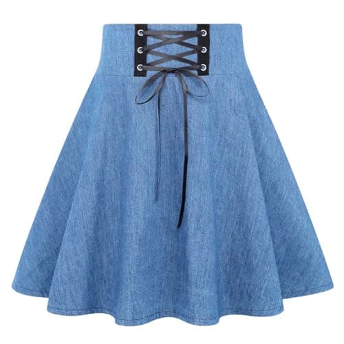 2024 Gothic Plaid Mini Skirts for Women - Short High Waist — Denim Light Blue
