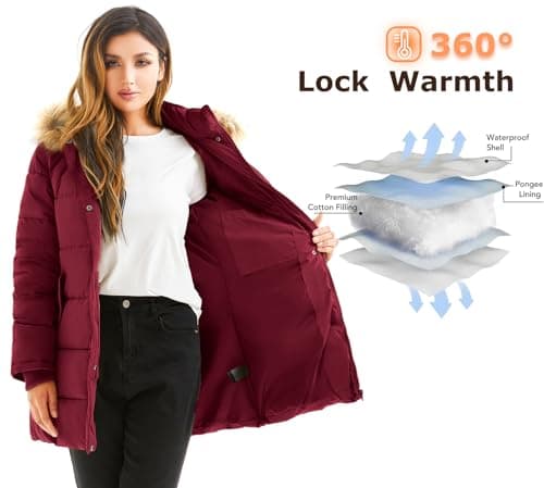 FARVALUE Women's Winter Warm Parka Jacket Puffer Thicken Hooded Coat