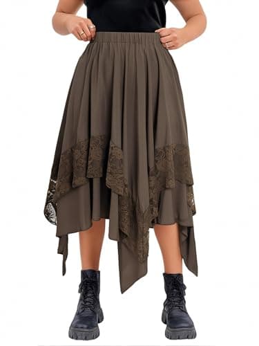 Verdusa Women's Y2K Contrast Lace Layered Midi Skirt — Brown