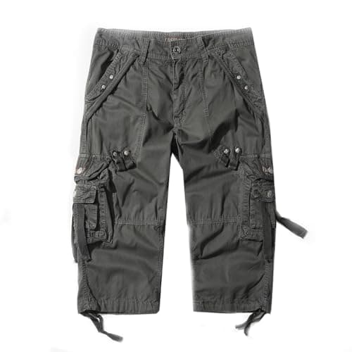 AOYOG Men's 3/4 Cargo Shorts Relaxed Fit Cotton Capri Pants — Dark Army Green