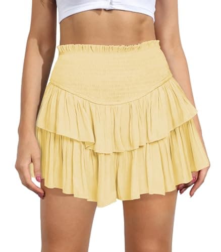 High Waist Ruffle Mini Skirt Women's Fashion — Light Yellow