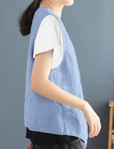 Women's Cotton Linen Vest Lightweight Jacket