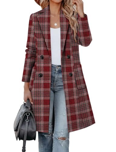 CHICZONE Women's Mid-Length Notch Lapel Double Breasted Wool Coat Winter Overwear — A-plaid Red