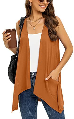 Veryoung Women's Lightweight Floral Long Sleeve Cardigan with Pockets — C08-brown-sleeveless