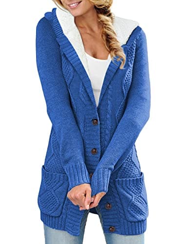 Sidefeel Women's Hooded Fleece Cardigan Winter Coat with Pockets — Hooded Blue