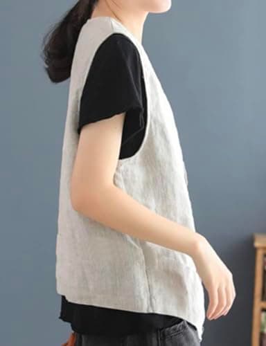 IDEALSANXUN Women's Cotton Linen Sleeveless Blazer Lightweight Vest Cardigan
