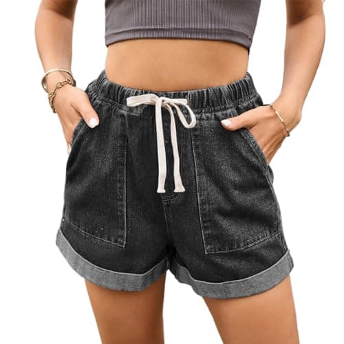 High waist denim shorts with pockets for women — B-dark Gray