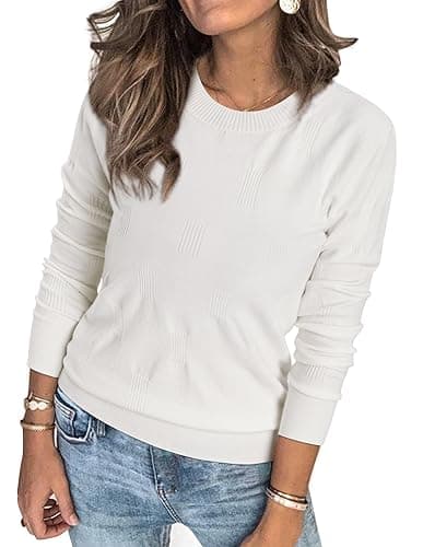 Womens Arach&Cloz Knit Sweater Long Sleeve Casual Spring Outfit Fashion — A-off White