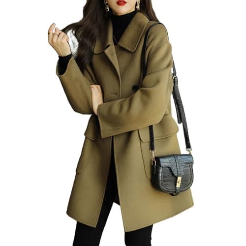 BININBOX Women's Mid Long Thicken Double Breasted Pea Coat with Pockets — Green