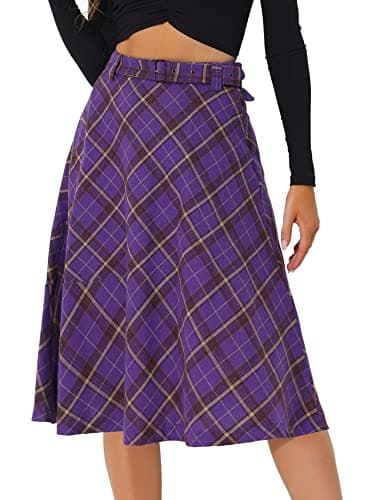 Allegra K Women's Vintage Tartan A-Line Midi Skirt — Purple