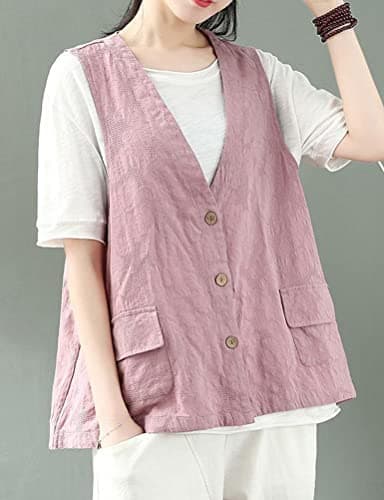 Cotton Linen Sleeveless Vest Women Fashion Casual Blazer