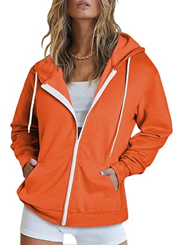 Women's Zip Up Hoodie Sweatshirt Jacket Coat — A Orange