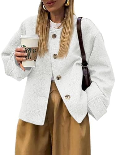 2024 Fall Women's Long Sleeve Tweed Blazer with Pockets — White