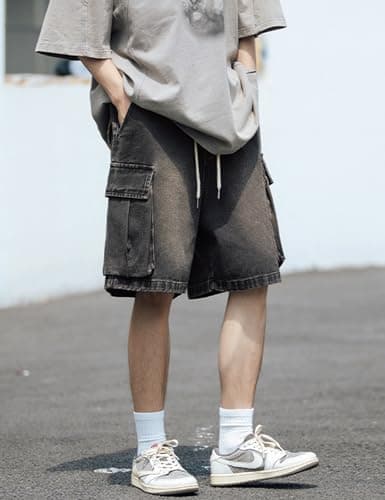 VOLYMOON Y2K Baggy Jeans Shorts for Men Hip Hop Grunge