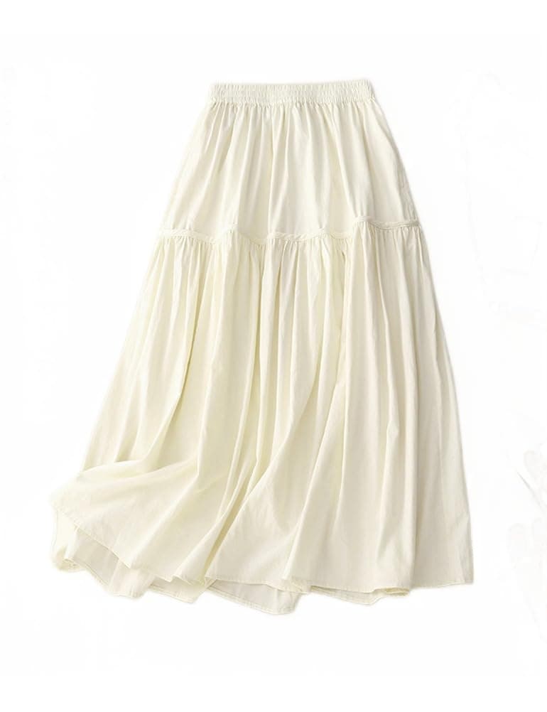 Linen Skirts for Women Elastic High Waisted Vintage Summer Midi Skirts