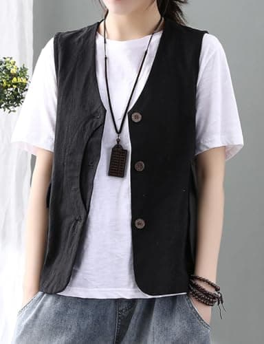 Womens Linen Sleeveless Blazer Jacket