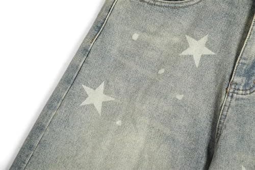 IDEWO Y2K Star Baggy Jorts Wide Leg Unisex Jeans Shorts Grunge Pants