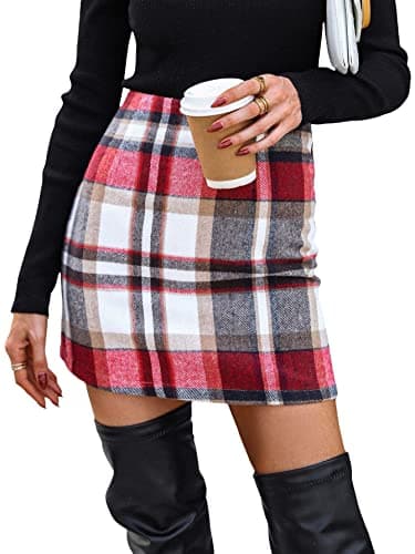 WDIRARA Women's Casual High Waist Plaid Stretch Skirt — Multicolored
