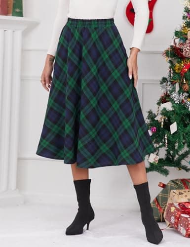 Women's Plaid A-line Midi Pleated Skirt