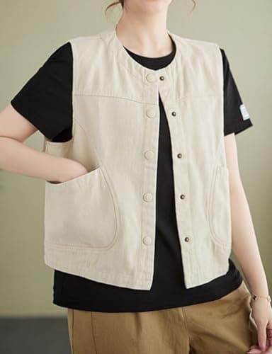 IDEALSANXUN Women's Cotton Linen Vest for Spring Jackets Outerwear