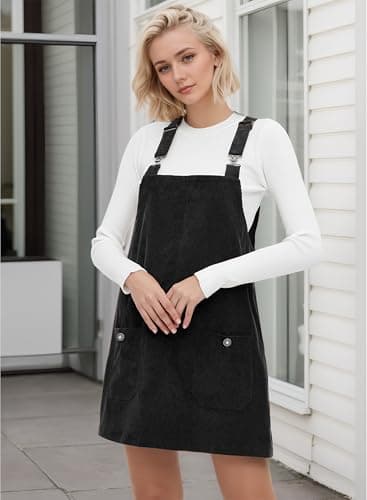 YUENIU Women's Stylish Corduroy Overall Dress with Adjustable Straps Pockets