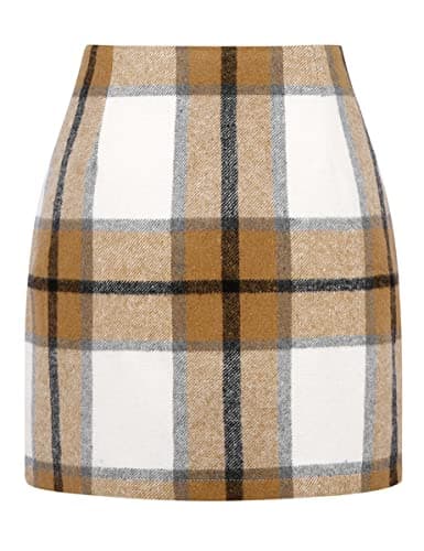 High Waist Plaid Bodycon Pencil Skirt — Khaki
