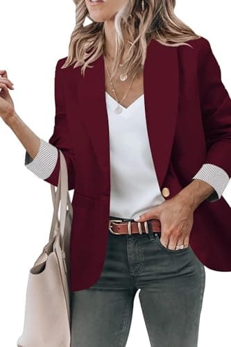 Women's Open Front Blazer Jackets with Pockets — #1 Wine Red