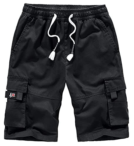 VTUAOL Men's Cargo Shorts with Elastic Waist and Multiple Pockets — A-black