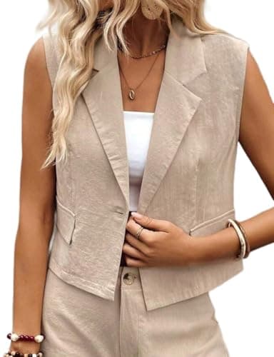 IDEALSANXUN Linen Vest for Women: Lightweight Summer Cropped Blazer Tops — Khaki