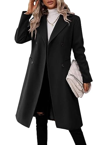 Danedvi Women's Slim Fit Double Breasted Pea CoatWinter Jacket — Black