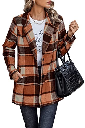 PrettyGarden Women's Plaid Winter Jacket With Pockets — Short Style Orange