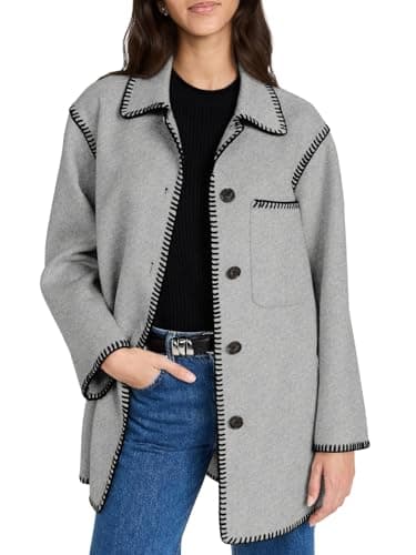 Yousify Women's Mid Length Wool Pea Coat Casual Winter Jacket — Grey