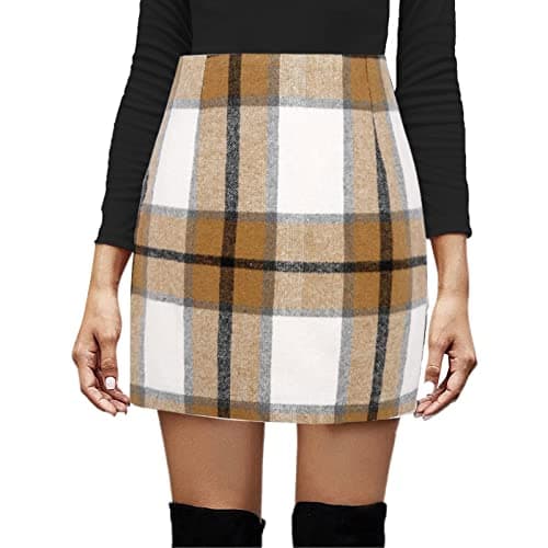 SSPalu High Waisted Plaid Mini Skirts for Women Winter Bodycon — Khaki
