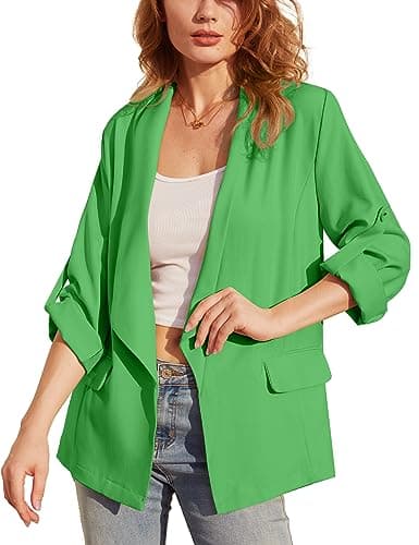 Women's Open Front Blazer Jackets with Pockets — #2-green