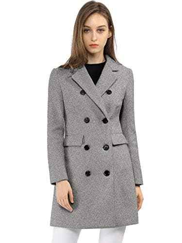 Allegra K Women's Elegant Notched Lapel Winter Trench Coat — Grey