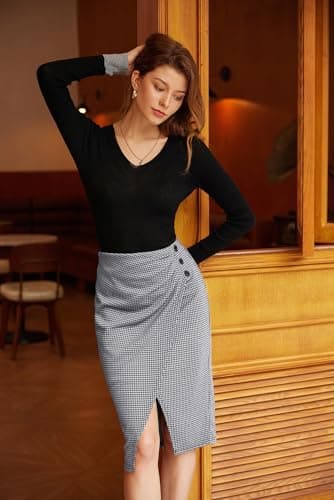 GRACE KARIN High Waisted Ruched Midi Skirt for Women