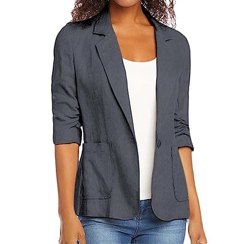 Zowzowkot Women's Lightweight Stretchy Linen Blazer Suit Summer Jackets with Pockets