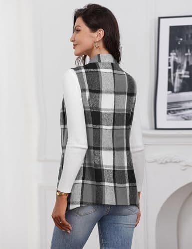 IDEALSANXUN Women's Wool Plaid Sleeveless Blazer Fall Winter Coat