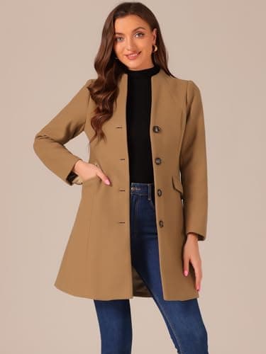 Allegra K Women's Elegant V-Neck Winter Overcoat