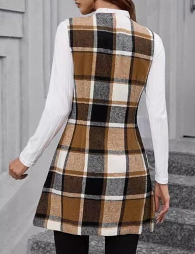 Plaid Vest for Women: Sleeveless Trench Coat for Fall/Winter