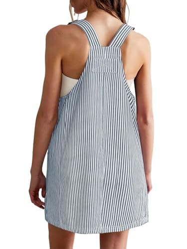 Yousify Women's Casual Striped Denim Overalls Sleeveless Dress with Pockets