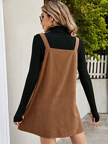 MakeMeChic Women's Casual V-Neck Short Pinafore Dress