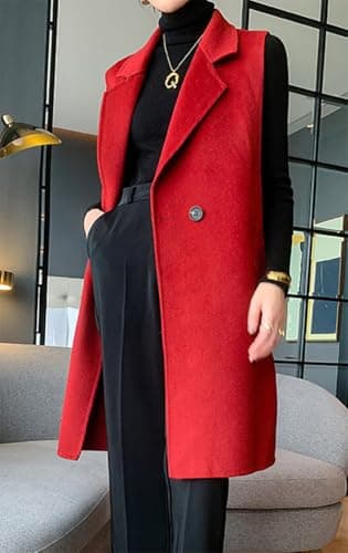 IDEALSANXUN Women's Long Wool Sleeveless Blazer Jacket