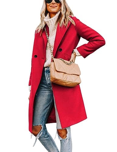 Yidarer Women's Mid-Long Wool Notch Lapel Casual Trench Coat — Red